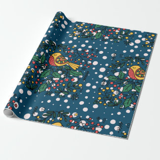 Kleurrijke vogels met blauw bloemmotief cadeaupapier