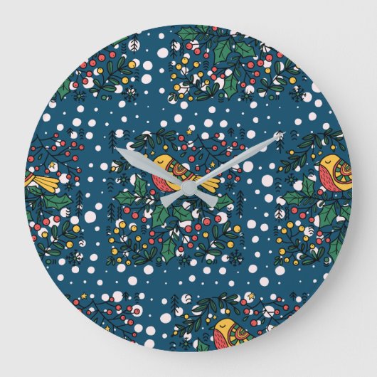 Kleurrijke vogels met blauw bloemmotief grote klok (Voorkant)