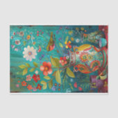 KLEURRIJKE VOGELS MET BLOEMEN IN VAAS DECOUPAGE TISSUEPAPIER (Voorkant)