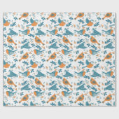 Kleurrijke vogels met winter- en kerstsymbolen cadeaupapier (Vlak)