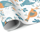 Kleurrijke vogels met winter- en kerstsymbolen cadeaupapier (Rol Hoek)