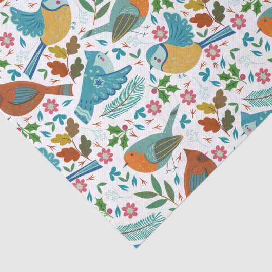 Kleurrijke vogels met winter- en kerstsymbolen tissuepapier (Detail)