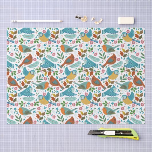 Kleurrijke vogels met winter- en kerstsymbolen tissuepapier (Craft)