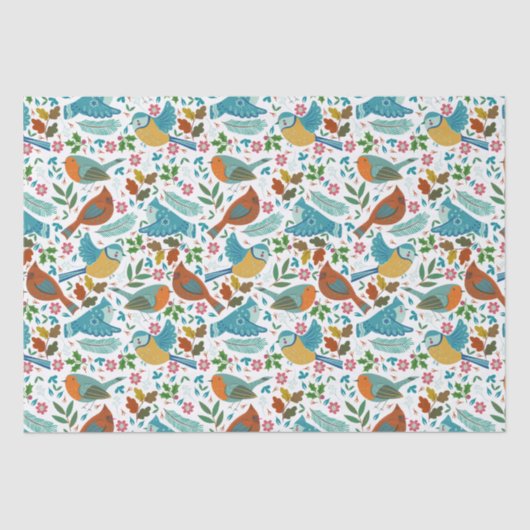 Kleurrijke vogels met winter- en kerstsymbolen tissuepapier (Voorkant)