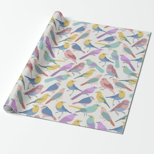 Kleurrijke vogels met witte achtergrond baby showe cadeaupapier (Uitgerold)