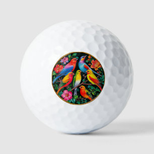 Kleurrijke vogels op bloeiende takken golfballen