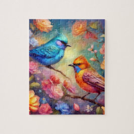 Kleurrijke Vogels op Branch Pink Rose Blue Bird 99 Legpuzzel