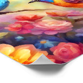 Kleurrijke Vogels op Branch Pink Rose Blue Bird 99 Poster (Hoek)