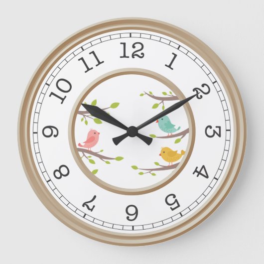 Kleurrijke vogels op de takken grote klok (Voorkant)
