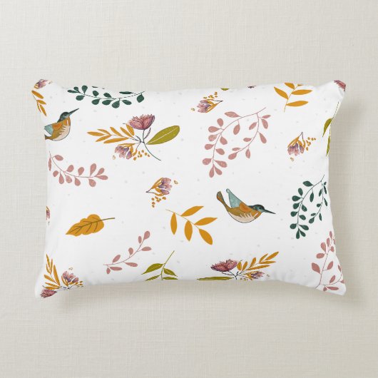 Kleurrijke vogels op een bloemenachtergrond accent kussen (Voorkant)