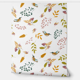 Kleurrijke vogels op een bloemenachtergrond behang