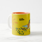 Kleurrijke vogels op een bloemenmilieu tweekleurige koffiemok (Voorkant links)