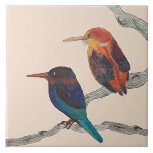 Kleurrijke vogels op een keramische Tegel Tegeltje (Voorkant)
