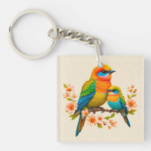 Kleurrijke vogels op een tak sleutelhanger