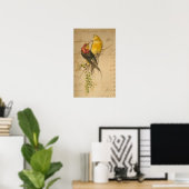kleurrijke vogels op langger papier poster (Thuiskantoor)