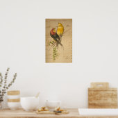 kleurrijke vogels op langger papier poster (Keuken)