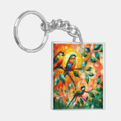 Kleurrijke vogels op takken Zomertijd Sleutelhanger (Voorkant Links)