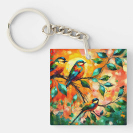 Kleurrijke vogels op takken Zomertijd Sleutelhanger