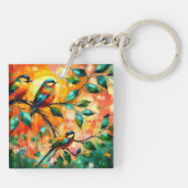 Kleurrijke vogels op takken Zomertijd Sleutelhanger (Achterkant)