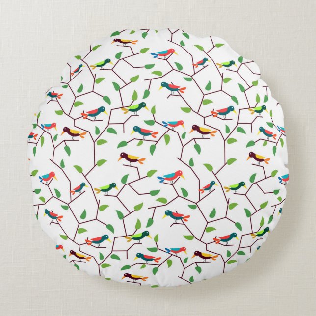 Kleurrijke vogels rond kussen (Voorkant)