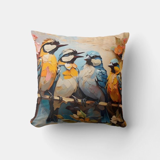 Kleurrijke vogels schilderij kussen (Voorkant)