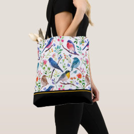 Kleurrijke Vogels & Whimsische Bloemen Patroon Tote Bag