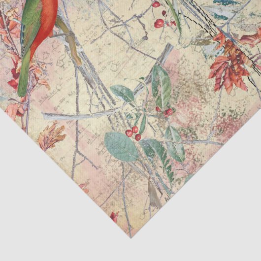 Kleurrijke vogels zingen op rode bloemen tissuepapier (Detail)