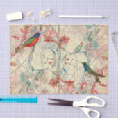 Kleurrijke vogels zingen op rode bloemen tissuepapier (Craft)