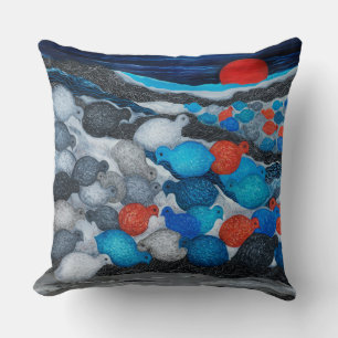 Kleurrijke Vogelschar Rode Maan Kunst Kussen