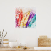 Kleurrijke vogelveren poster (Keuken)