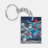Kleurrijke Vogelzwerm Rode Maan Kunst Sleutelhanger (Voorkant Links)