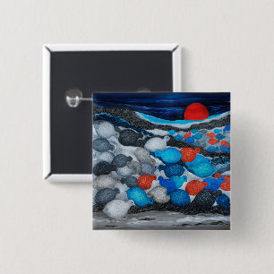 Kleurrijke Vogelzwerm Rode Maan Kunst Vierkante Button 5,1 Cm