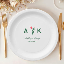 Kleurrijke volks kunst wilde bloem monogram bruilo papieren bordje