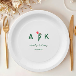 Kleurrijke volks kunst wilde bloem monogram bruilo papieren bordje