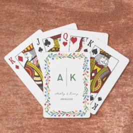 Kleurrijke volks kunst wilde bloem monogram bruilo pokerkaarten