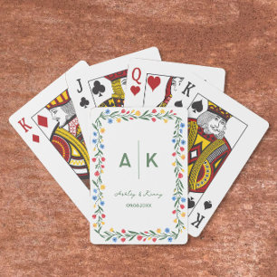 Kleurrijke volks kunst wilde bloem monogram bruilo pokerkaarten