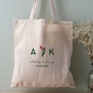 Kleurrijke volks kunst wilde bloem monogram bruilo tote bag