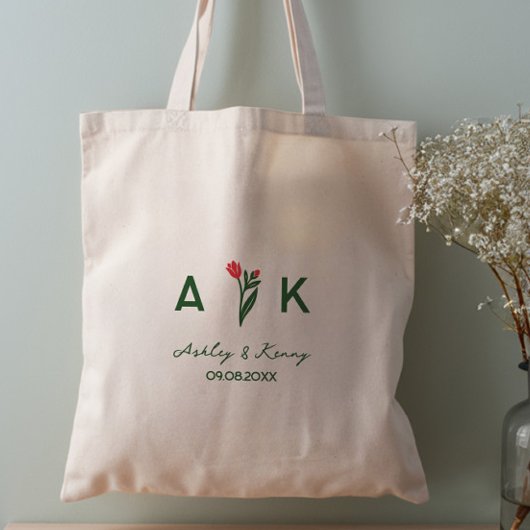 Kleurrijke volks kunst wilde bloem monogram bruilo tote bag