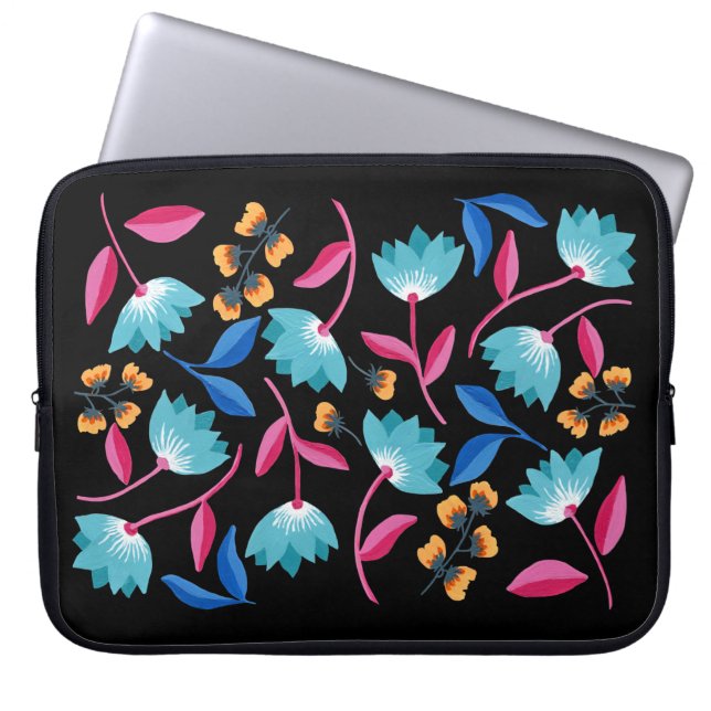Kleurrijke volkskunst bloemen laptop sleeve (Voorkant)