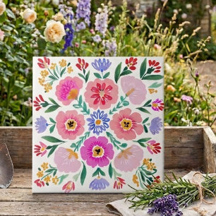 Kleurrijke Volkskunst Bloemrijke Sierlijke Keramis Tegeltje