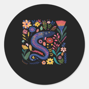 Kleurrijke volkskunst illustratie van een gestilee ronde sticker
