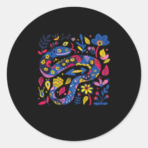 Kleurrijke volkskunst illustratie van een slangeno ronde sticker