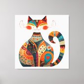 Kleurrijke Volkskunst Kat Canvas Afdruk (Voorkant)