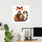 Kleurrijke Volkskunst Kat Poster (Thuiskantoor)