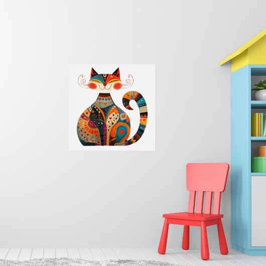 Kleurrijke Volkskunst Kat Poster (Kinderkamer 1)