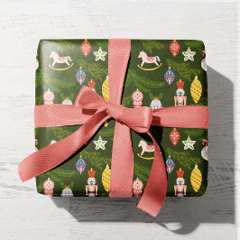 Kleurrijke volkskunst kerstboom Ornamenten Kinder Cadeaupapier