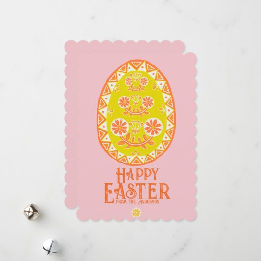 Kleurrijke Volkskunst Traditionele Gele Paaseieren Feestdagenkaart (Voorkant / Achterkant in situ)