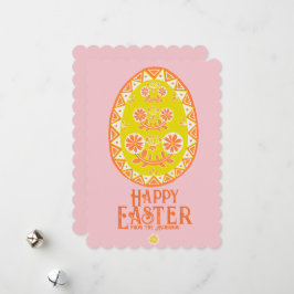 Kleurrijke Volkskunst Traditionele Gele Paaseieren Feestdagenkaart