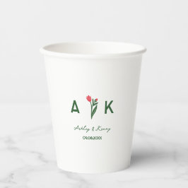 Kleurrijke Volkskunst Wilde Bloem Monogram Huwelij Papieren Bekers