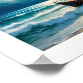 Kleurrijke Volle Maan Oude Scheepswrak Seashore Poster (Hoek)